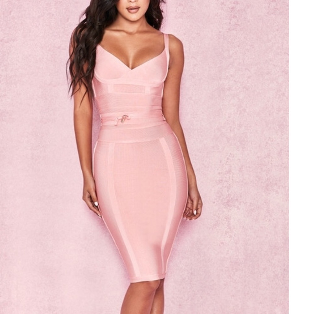 Pink Tie Waisted Bandage Dress
